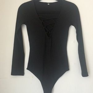 Lace Up Front Black Bodysuit